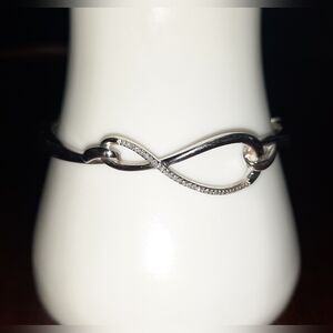 Sterling Silver & Moissanite gems Hinged Bangle Infinity Bracelet 925 EUC